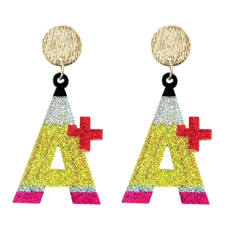 New Teacher Student Earrings Shining and Sparkling for the Start of School Season Friday A+ Bow Academy Style Earring Decoration