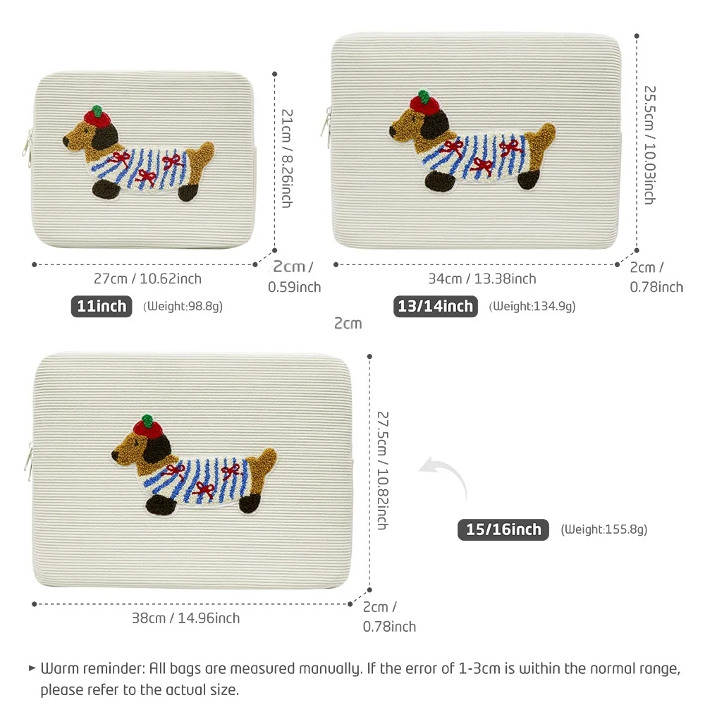 Capa fofa para laptop de cachorro salsicha, adequada para MacBook Air/Pro, bolsa para laptop para meninas Dell, vem com capa para tablet de 11 a 15,6 polegadas