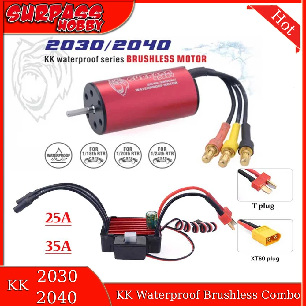 Surpass Hobby KK 2030 2040 2280/4500/6500/7200KV Waterproof Brushless Motor 25A 35A ESC for Wltoys Traxxas 1/18 1/20 1/24 RC Car