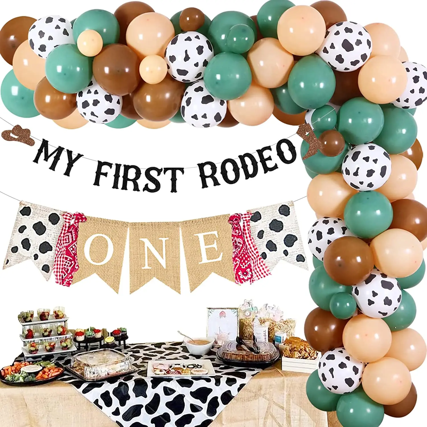 

Western Cowboy 1st Birthday Party Decorations, Sage Green Balloon, Garland Kit, My First Rodeo Banner, Party Supplies