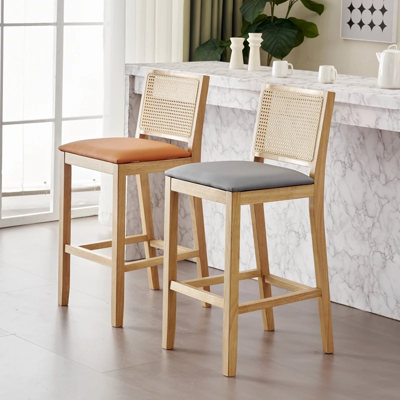 سجل الخشب بار البراز مع مسند الظهر الشمال مكافحة ارتفاع كراسي القدم الحديثة الروطان نسج كراسي بار الحد الأدنى أثاث المنزل