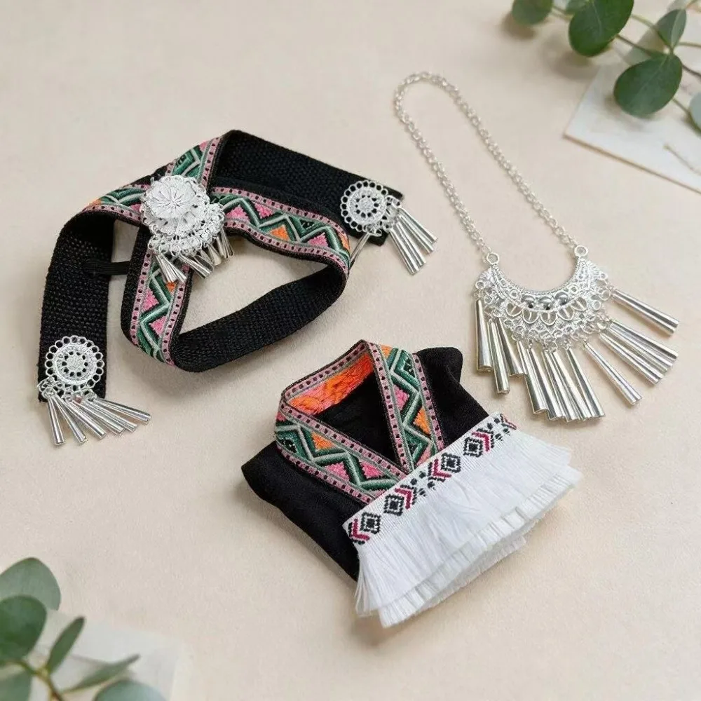 Full Outfit Set Doll Outfit Set Silver Tassel Ornament Fringe Skirt Doll Clothes Set Imitation Silver Jewelry Plush Clothes