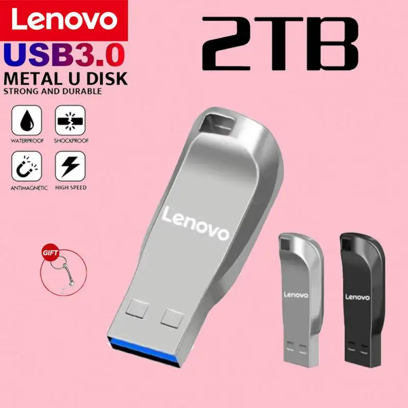 Lenovo USB 3.0 Flash Disk USB 2TB, Flash Drive logam kecepatan tinggi 512GB 1TB kapasitas ultra-besar tahan air mekanik