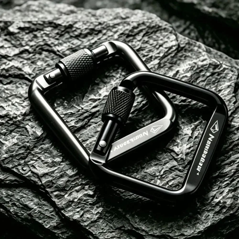 3pcs Durable Square Carabiner Portable Black&Grey Snap Clip Hook Flattened Buckle with Thread