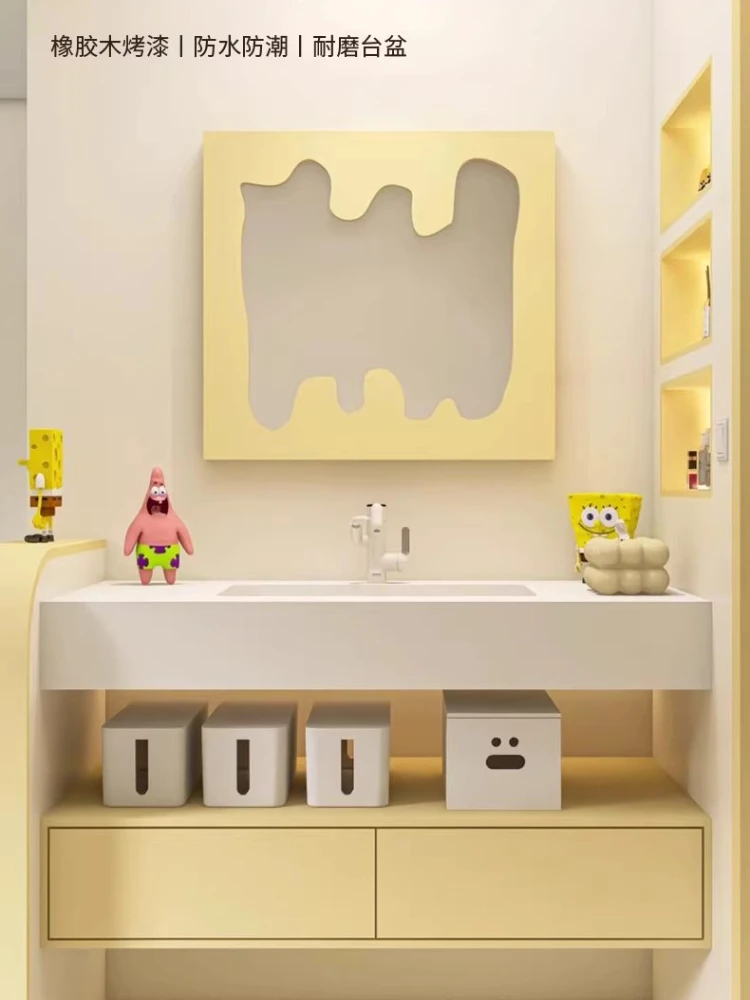 

Cream wind toilet bathroom cabinet combination rock slab ceramic seamless basin bathroom washstand