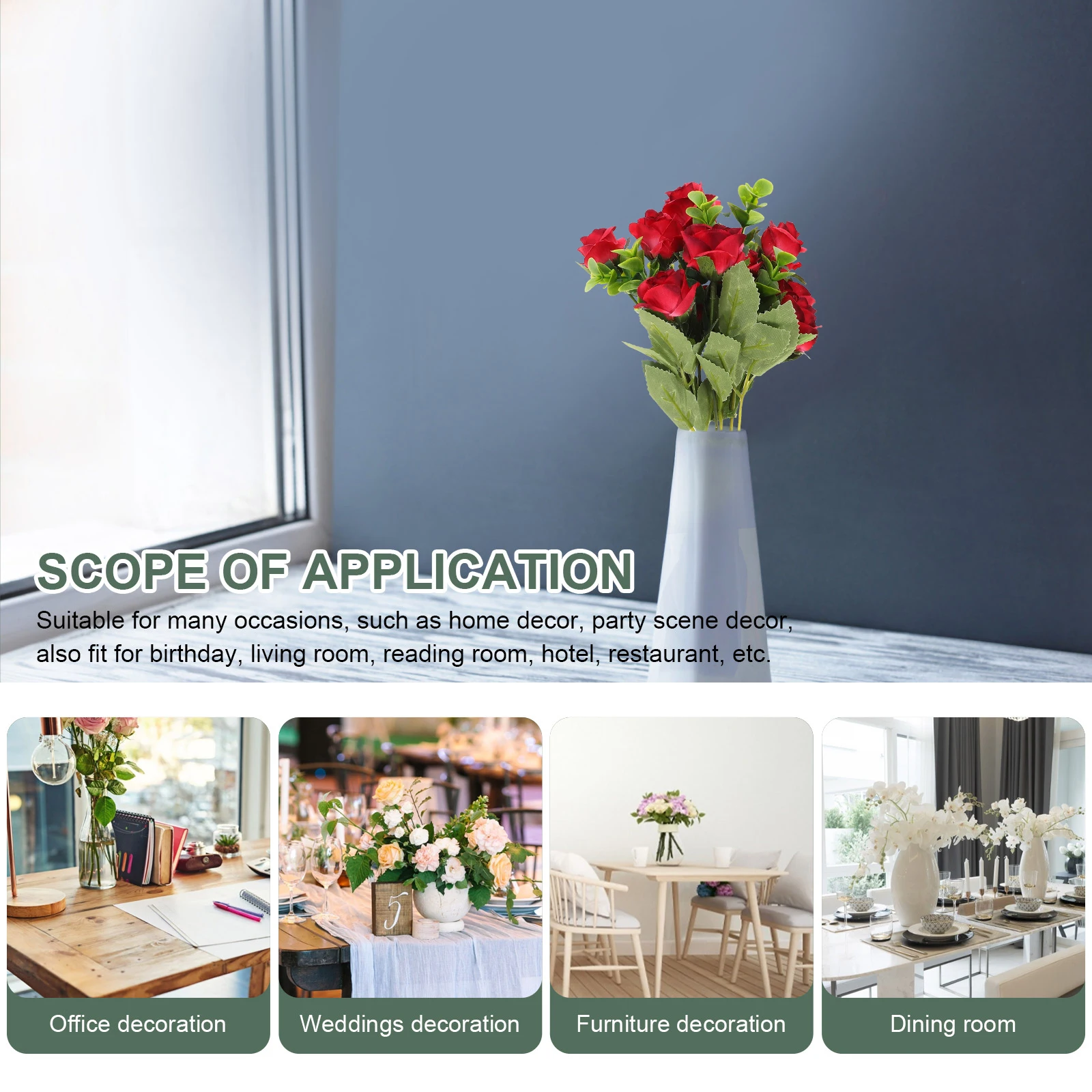 

Realistic Fake Rose Bouquet Simulated Artificial Flower Wedding Bridal Bridesmaid Decor Living Room Office Household Adorn