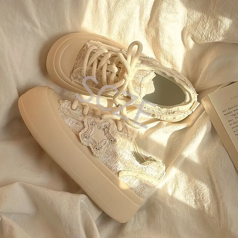 Women Platform Sneakers Vintage Korean Canvas Shoes Tennis Female Casual Flats Spring Summer Kawaii Vulcanize Footwear