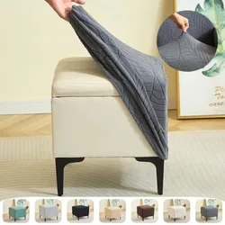 1pc Leaves Jacquard Square Ottoman Cover Elastic Soft Footrest Slipcovers Anti-slip Removable Footstool Cover for Home Decor