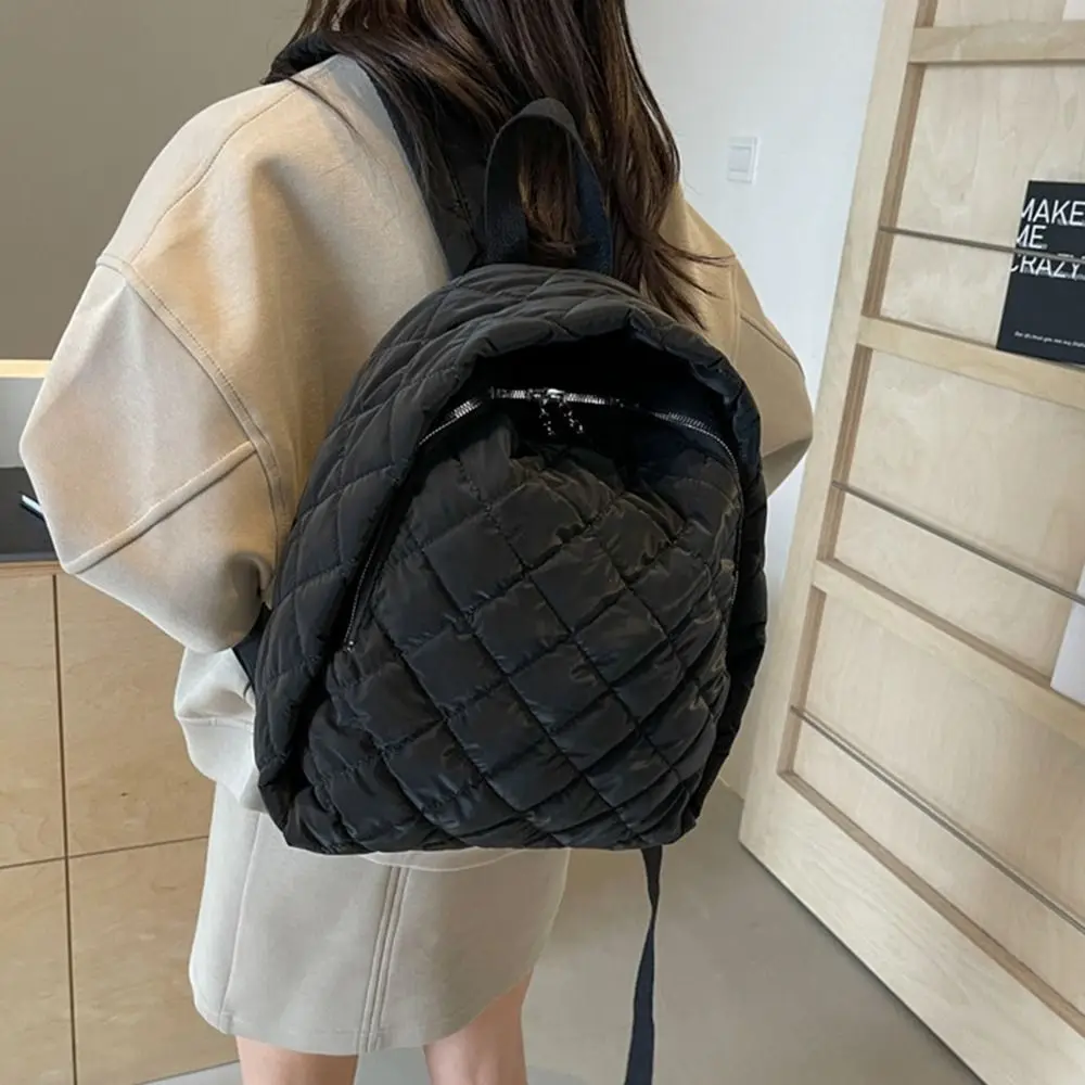 Fashion Down Cotton Padded Large Capacity Backpack Lightweight Puffy Quilted Shoulder Bags Solid Color Rucksack for Students