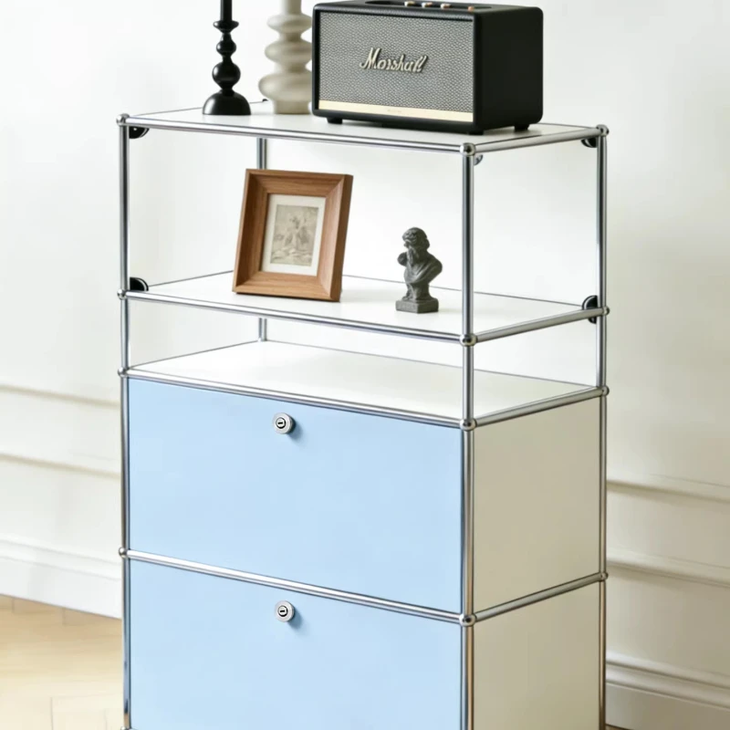 Medieval Module Combination Cabinet Living Room Household Locker Stainless Steel Figure Display Cabinet