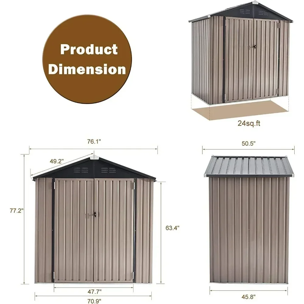 6 x 4FT Patio Sheds Outdoor Storage Shed Lockable Bike Shed Tools Prefabricated Warehouse Lawn Garden Buildings Booth Shed