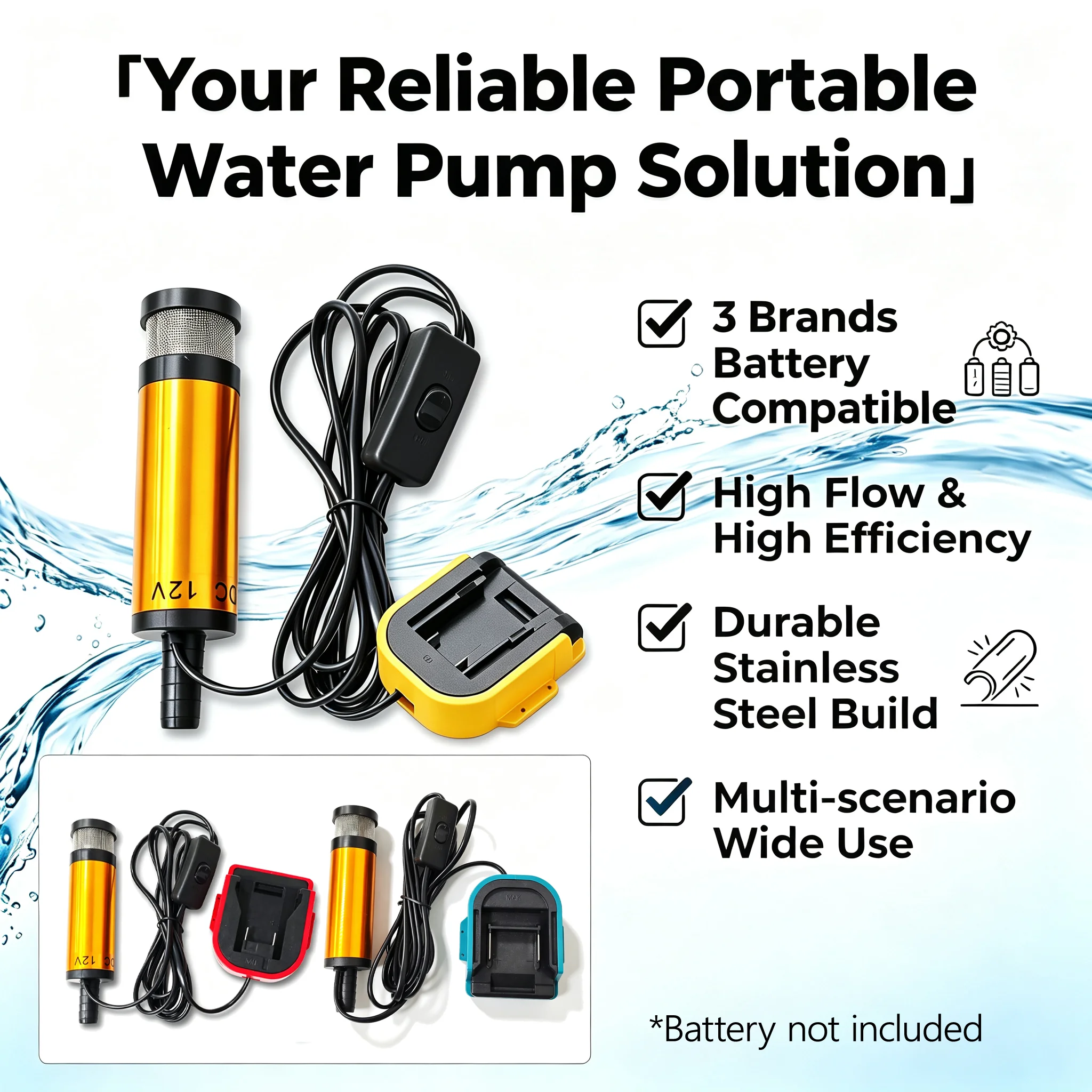 120W Water/Diesel Pump for Makita/Dewalt/Milwaukee 18-21V Lithium Battery with a Maximum Flow Rate of 3500L/H (without Battery)