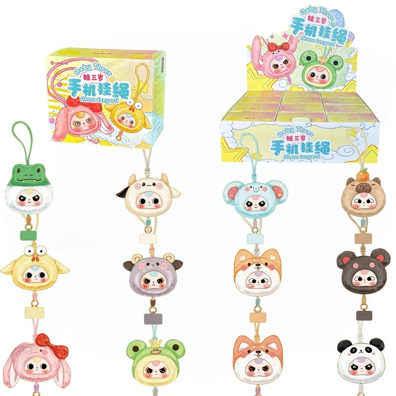

Baby Three Phone Lanyard Series Blind Box Soft Plush Cute Doll Mystery Cartoon Charm Collection Kids Gift Small Pendant Toys