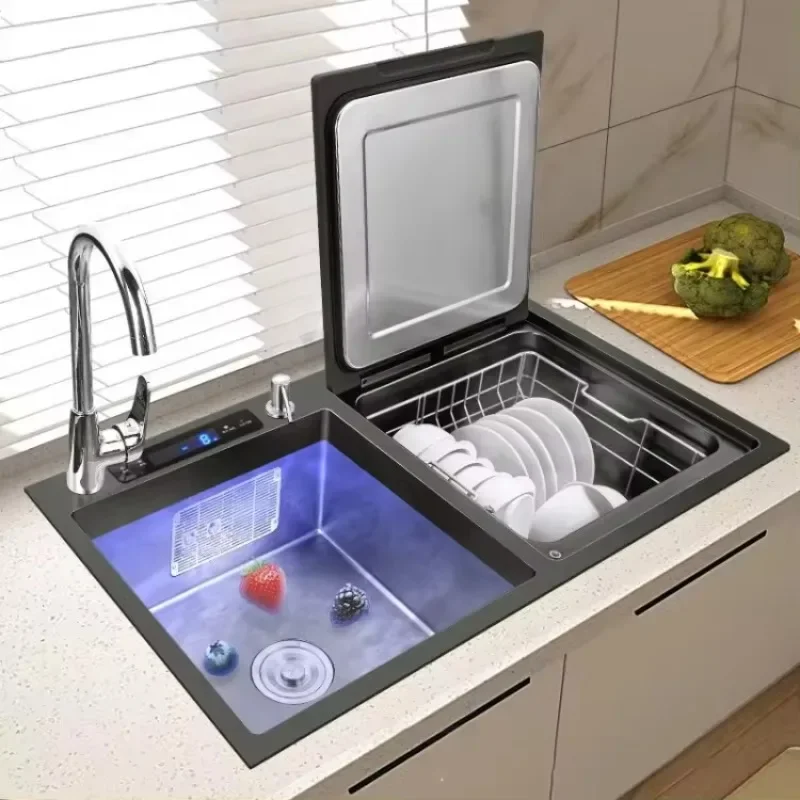 custom smart sensor kitchen sink black intelligent ultrasonic kitchen sink with automatic dish washer