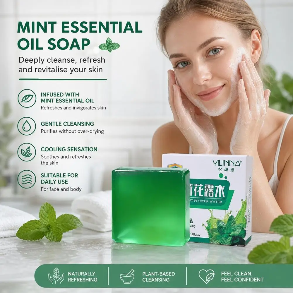 Mint Essential Oil Cleansing Soap Anti-itch Essential Oil Soap Bar Facial & Bath Soap Moisturizing Oil Controlling Soothing Soap
