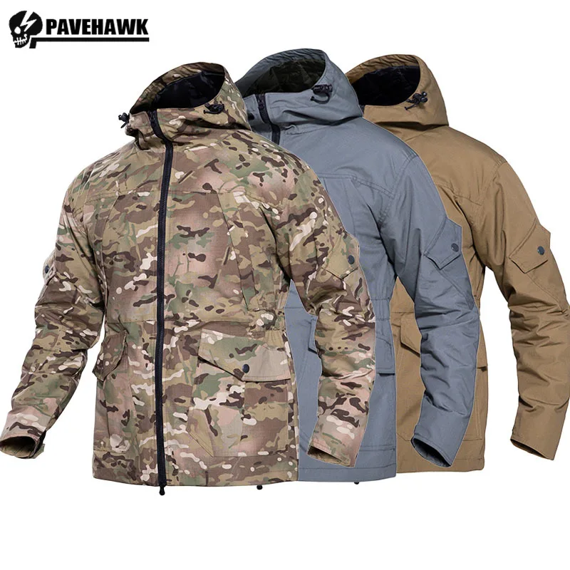 

Waterproof Tactical Camo Hooded Windbreaker Men Multi Pocket Wear-resistant Outdoor Sports Trench Coat Lightweight Hiking Jacket