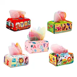 Caja de pañuelos para bebé, juguetes suaves de contraste alto para niños y niñas de 6 a 12 meses
