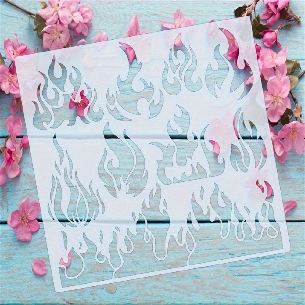 1 Stück Große Flammen-Schablone Wiederverwendbare Weiche Kunststoff-Vorlage für DIY Wandkunst Heimdekoration Malerei auf Holz Leinwand Stoff – Detail 3