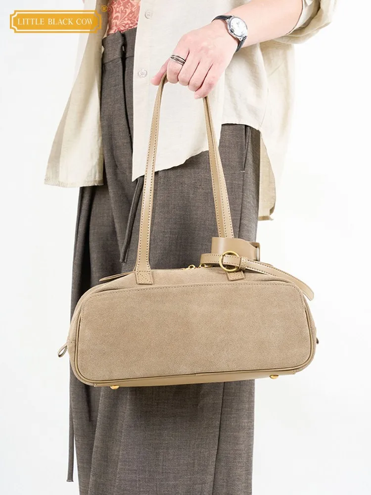 

Винтажная женская элегантная сумка-тоут из замши на молнии, повседневная сумка через плечо, дизайнерская офисная сумка-багет, модная женская сумка