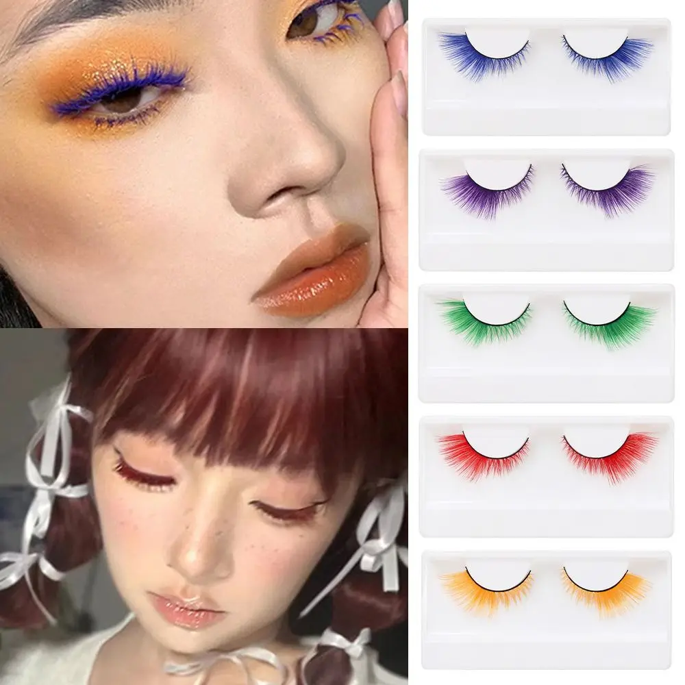 1 Paar dramatische Look bunte falsche Wimpern Maskerade Cosplay Party farbige Wimpern weiche flauschige Fuchs Katzenaugenwimpern