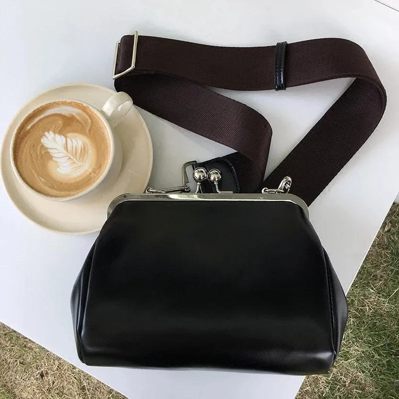 

Women Messenger bag Retro Kiss Lock Shoulder Crossbody Bags for Female Clip Bag Black Pu Leather Handbags Phone Purse bolsas y2k