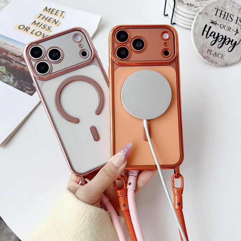 Magnetische Handyhülle mit Trageband für iPhone 17 Pro Max 18 14 13 15 16 Plus, Original Stoßfeste Crossbody-Halsband-Hülle, Weiche Transparente Abdeckung – Detail 3