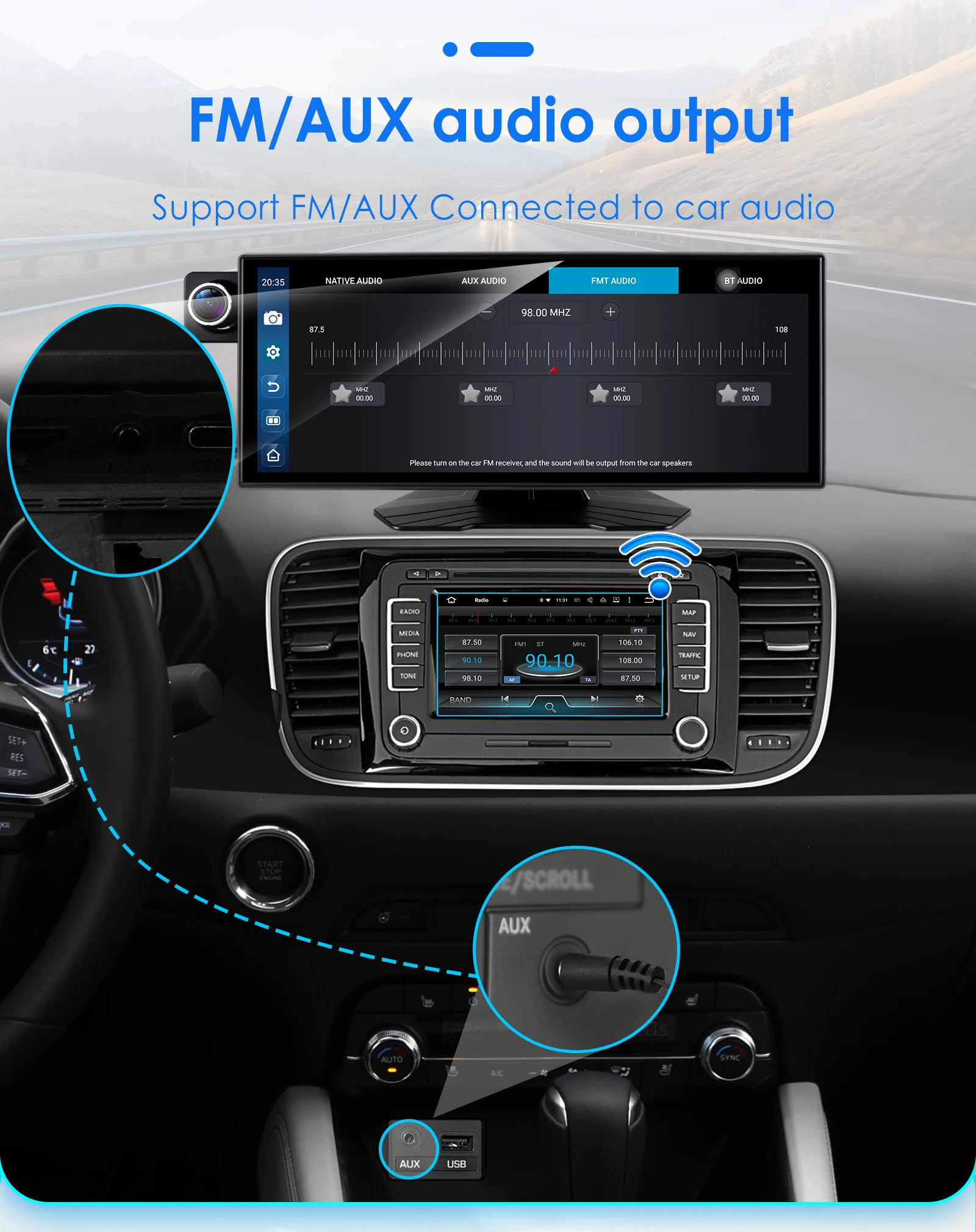 12V-24V Universal 8core Android Car Radio Multimedia Player Wireless Carplay Android Auto GPS Touch Screen Recorder AUX DVR Dash