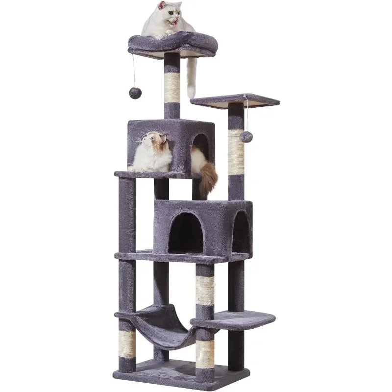 

Cat Tree, 61-Inch Cat Tower for Indoor Cats, Plush Multi-Level Cat Condo with 5 Scratching Posts, 2 Perches, 2 Caves