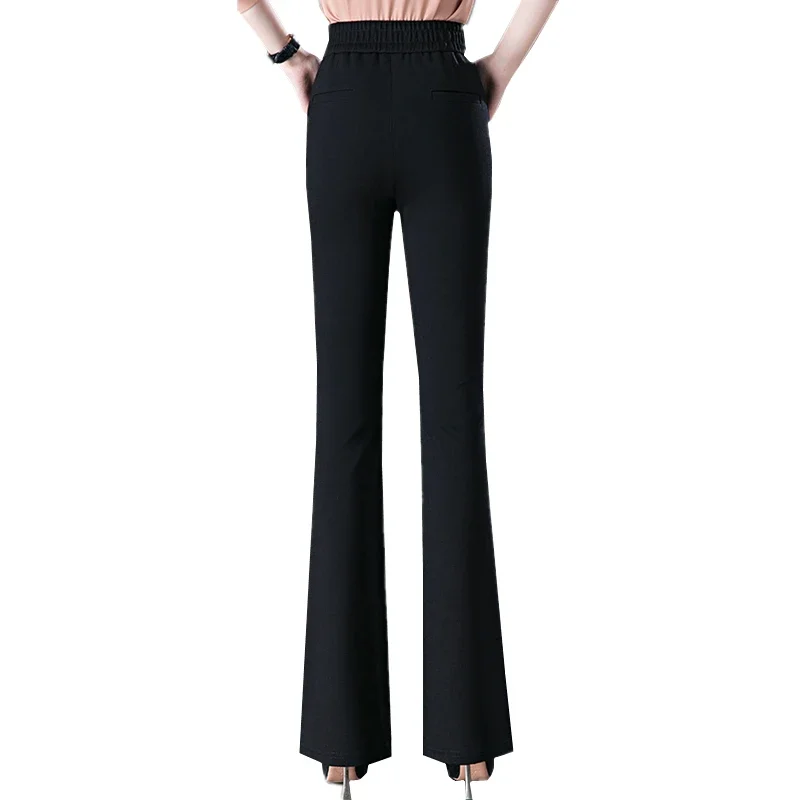 Black Women's Micro Flare Pants, High Waisted Stretch Casual Trousers, Fashion Casual Pants, Asian Size, Gray Khaki Available