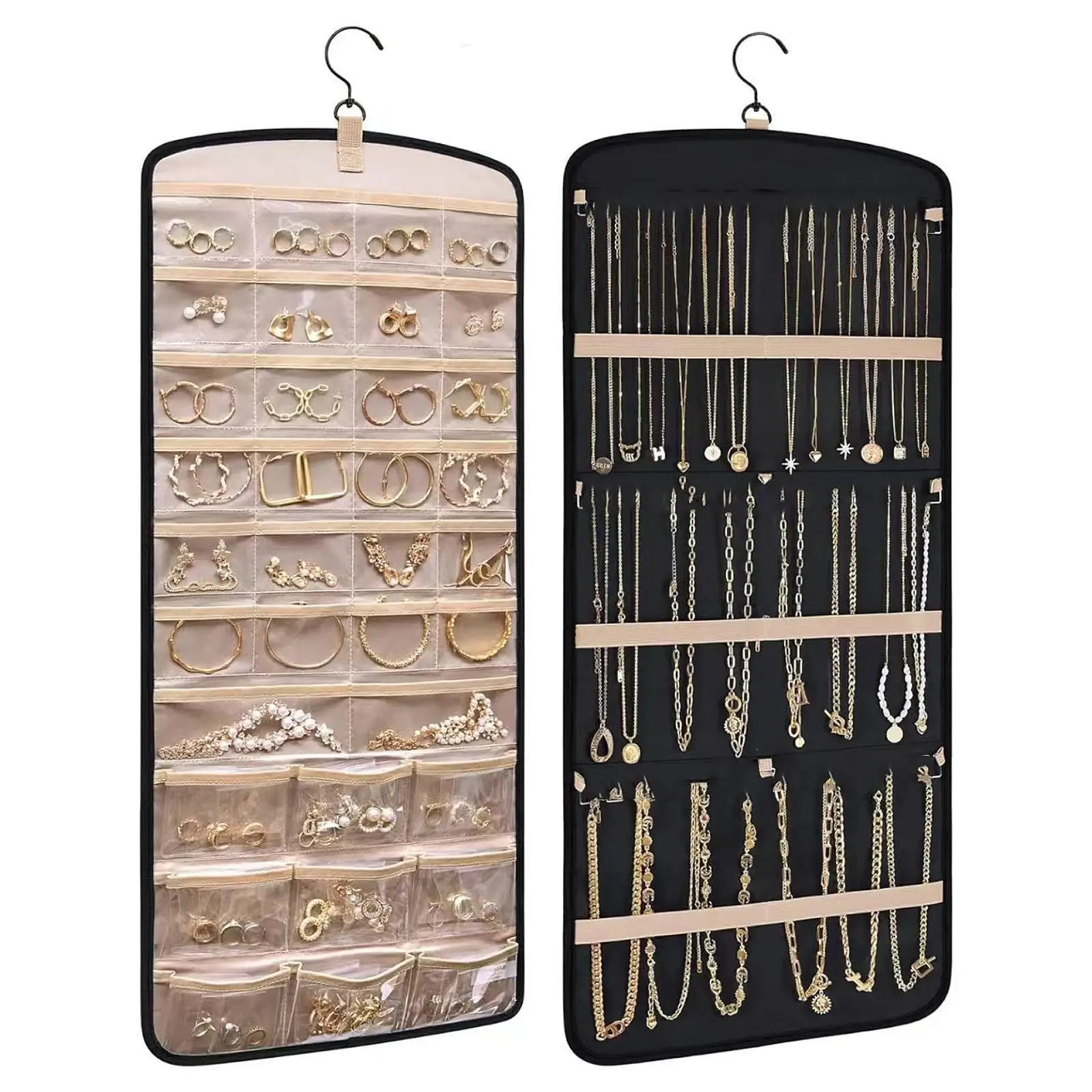 Hanging Jewelry Organizer Stand Double Sided Storage Oxford Cloth Wall Earrings Holder for Travel Door Wardrobe Shop Showcase