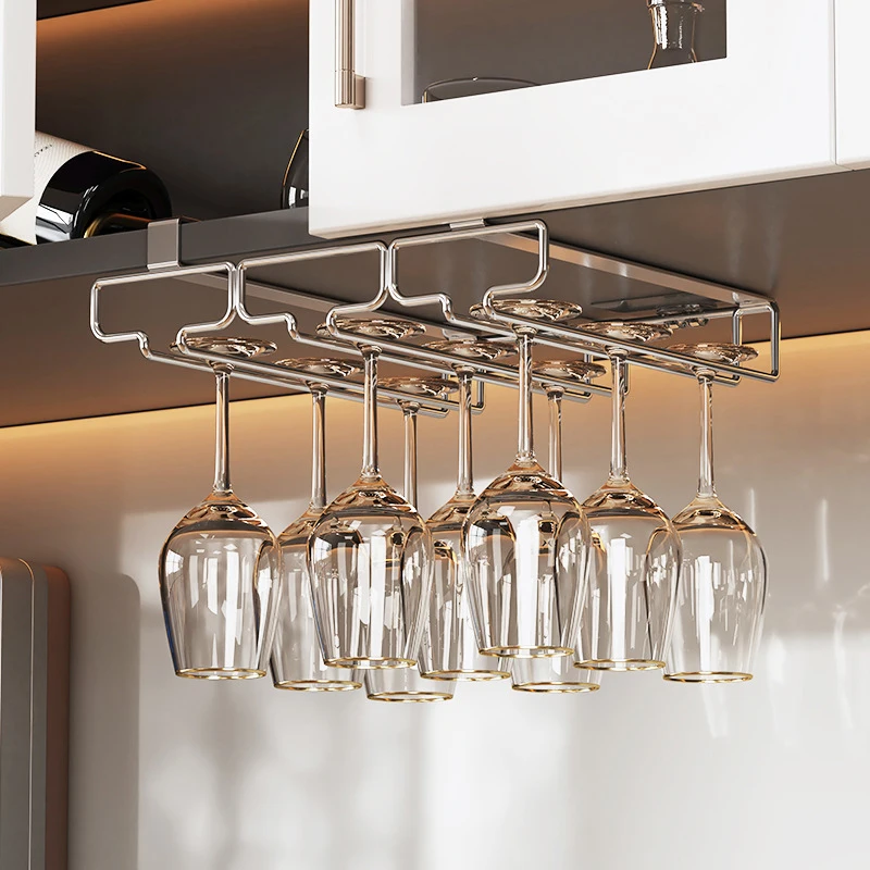 

Non perforated inverted iron hanging high footed red wine cup holder, home bar hanging glass storage rack, glass organizer