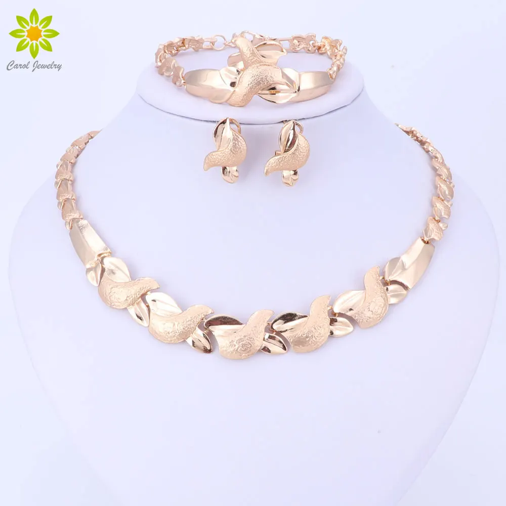 Jewelry Sets Women Costume Statement Necklace Bracelet Earring Ring Fashion Gold Color Romantic Classic Wedding Accessories