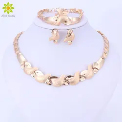 Jewelry Sets Women Costume Statement Necklace Bracelet Earring Ring Fashion Gold Color Romantic Classic Wedding Accessories