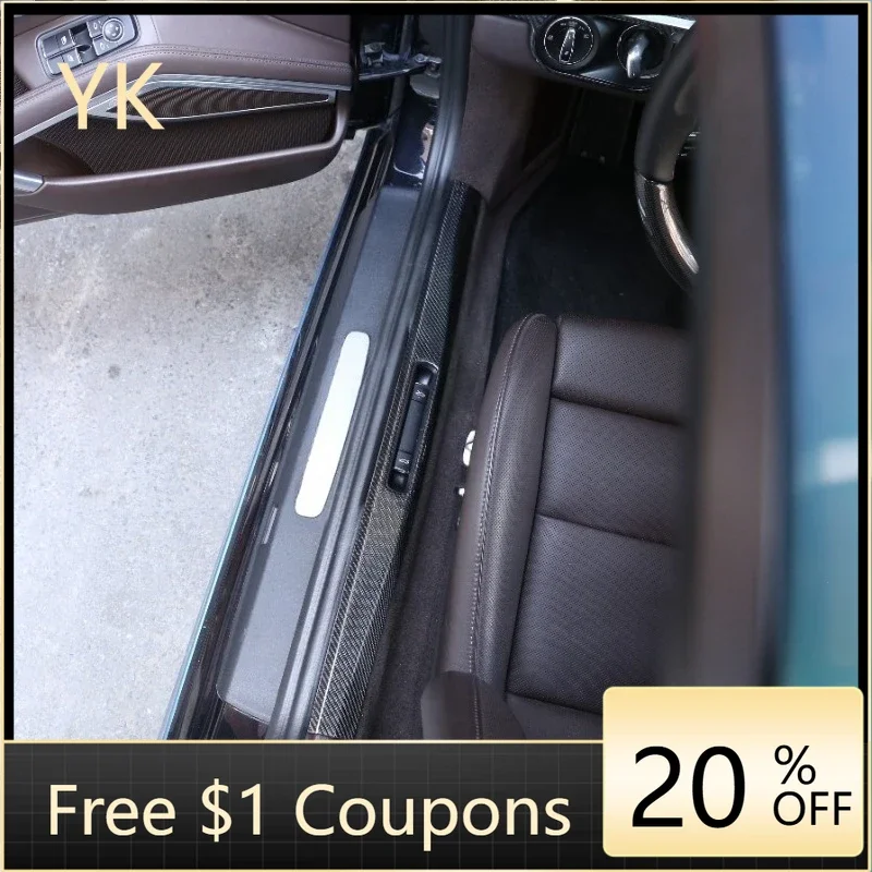

For Porsche 718 911 2016-2019 Real Carbon Fiber Car Door Sill Protector Plate Cover Trim Interior Car Accessories