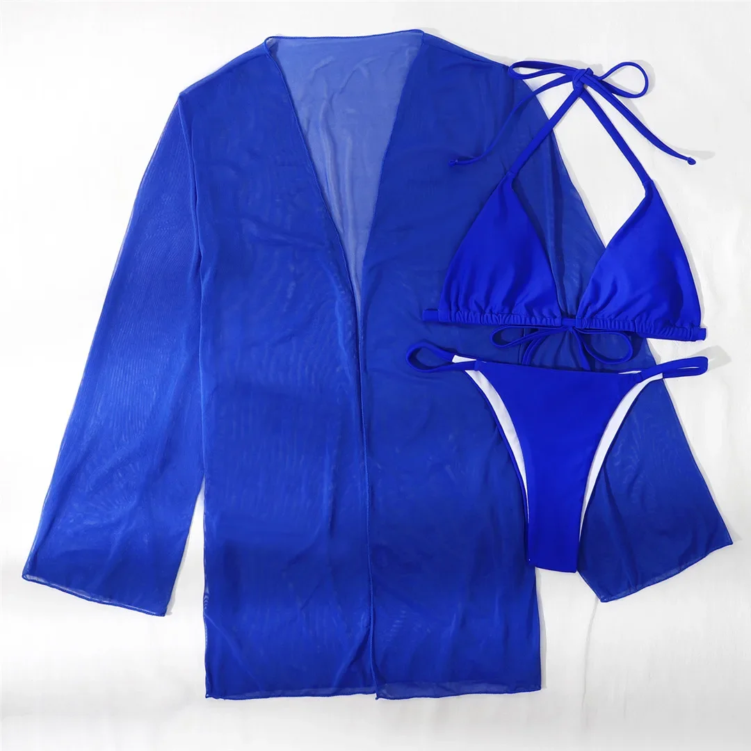 

Halter High Cut Bikini Female Swimsuit Women Swimwear Three-pieces Bikini set With Cover Up Bather Bathing Suit Swim Lady K3266