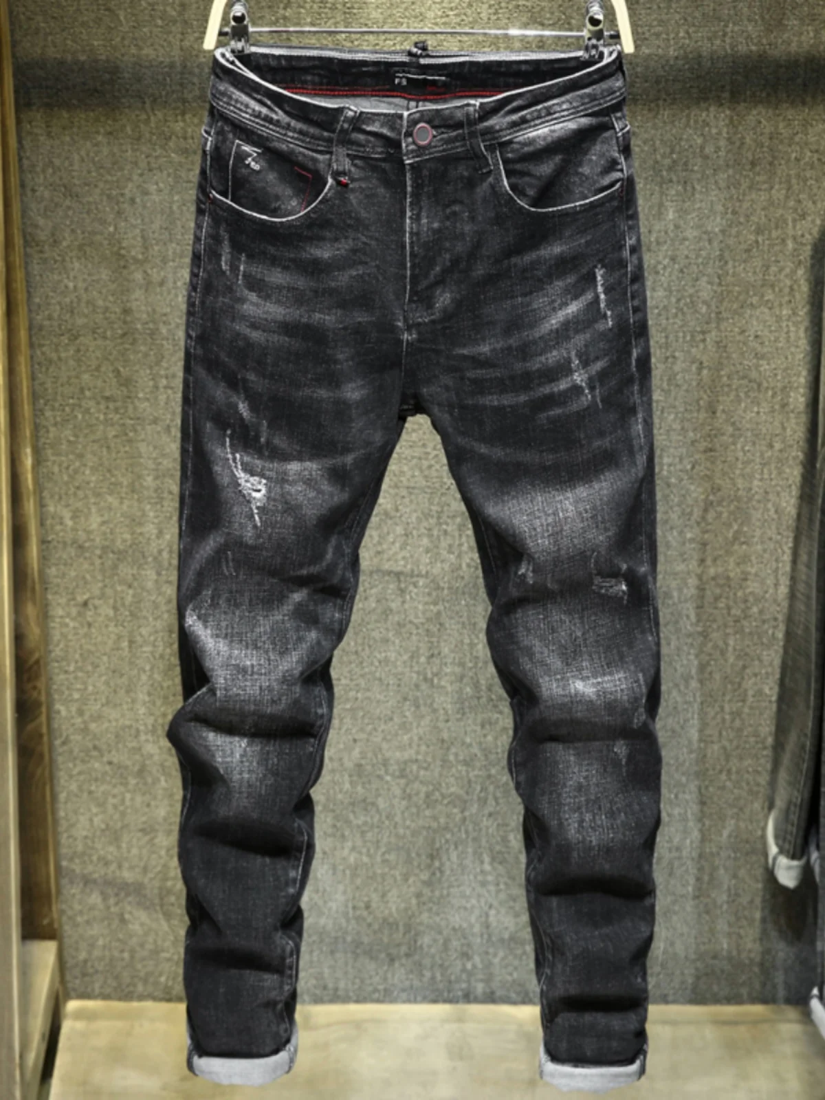 

Мужские джинсы Bla свободного прямого кроя, модные, с дырками, осенняя новинка, повседневные, из хлопкового стрейч-денима, со средней посадкой