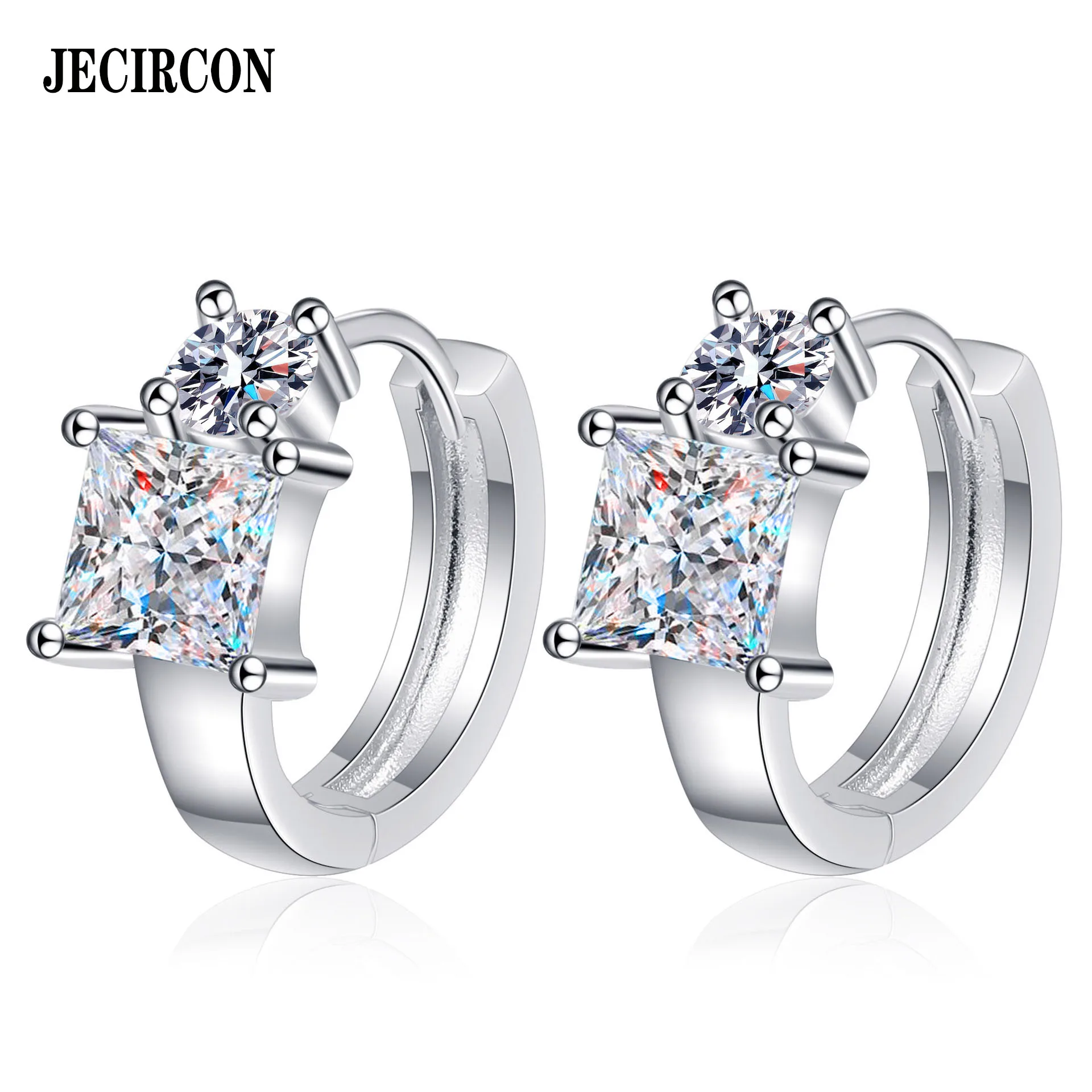 

JECIRCON 925 Sterling Silver Hoop Earrings for Women Princess Square Moissanite Earrings Plated PT950 Gold Ear Jewelry Wholesale