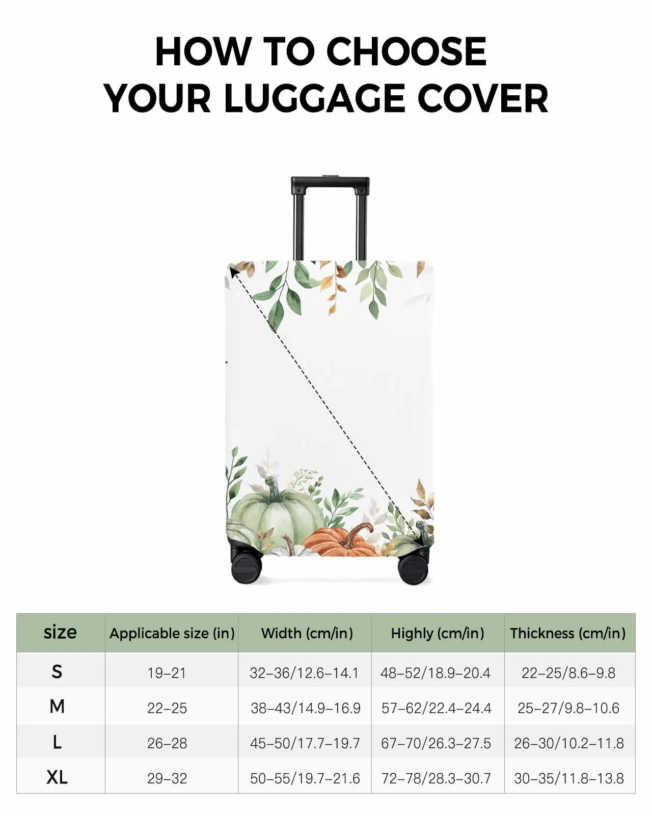 Thanksgiving Autumn Eucalyptus Stretch Suitcase Protector Baggage Dust Case Cover For 18-32 Inch Travel