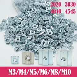 100 P/partij T Blok Vierkante Moer M3 M4 M5 M 6 M 8 T-Track Glijdende Hamermoer Voor 20 30 40 45 Aluminium Profiel Slot Connector Accessor