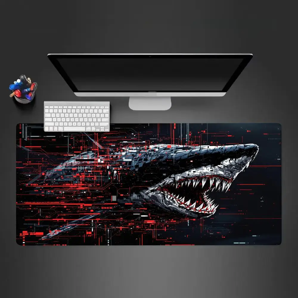 Tapete de mouse de tubarão feroz, acessórios grandes para computador, mesa de jogos de escritório, xxl, antiderrapante, teclado para jogos, mousepads de mesa