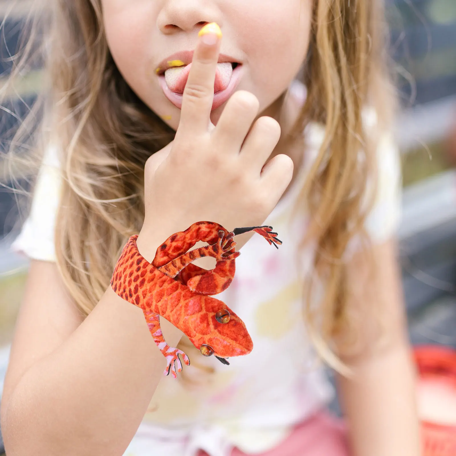 

4pcs Gecko Bracelet Lizard Slap Bracelets Kids Steel Polyester Halloween Jungle Theme Snap Wristbands for Children