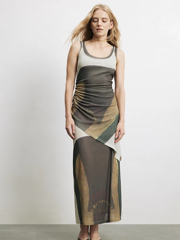 

Faionable лектический художественный двухсекционный длинный дизайн с цветочным принтом, утягивающая юбка-миди, жилет, топ, комплект CYYSYC