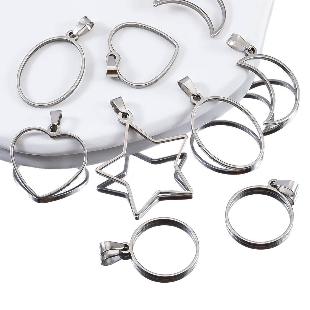 5 sztuk Hollow gwiazda ze stali nierdzewnej ramki w kształcie księżyca pusta ramka DIY kolczyki geometryczne serce wisiorek baza naszyjnik z amuletem tworzenia biżuterii — zdjęcie 5
