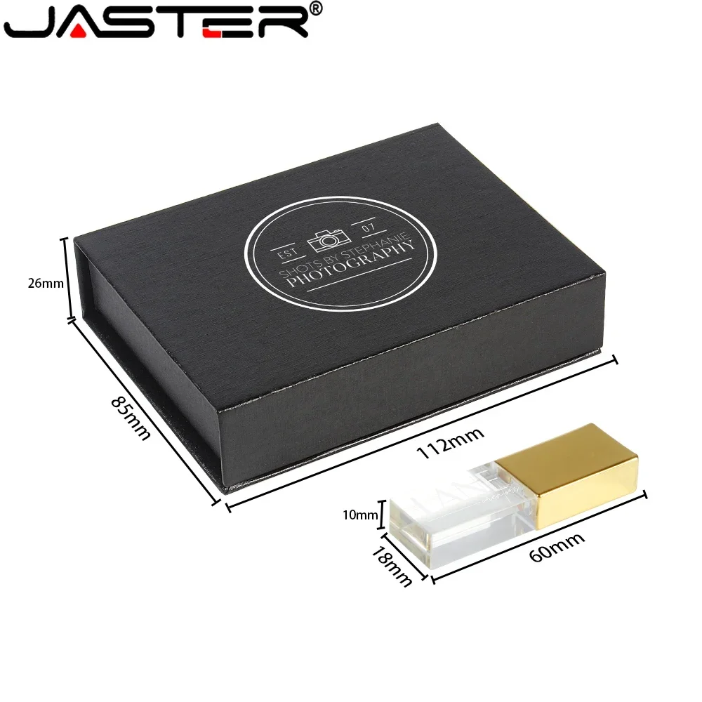 JASTER Free Custom Logo Pen Drive 128GB Creative Photography Wedding Gifts USB Flash Drives 64GB Black Box Memory Stick 32GB 16G