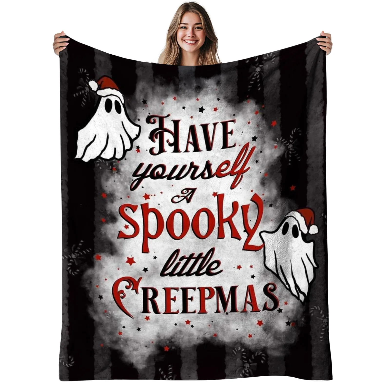 1pc Christmas Horror Flannel Blanket - Soft And Warm - Suitable for Sofas And Beds - Christmas-Themed Print, Comfortable Bed Cover, Machine Washable, Suitable for Halloween And Christmas All Year Round, 9.88 oz Per Square Meter