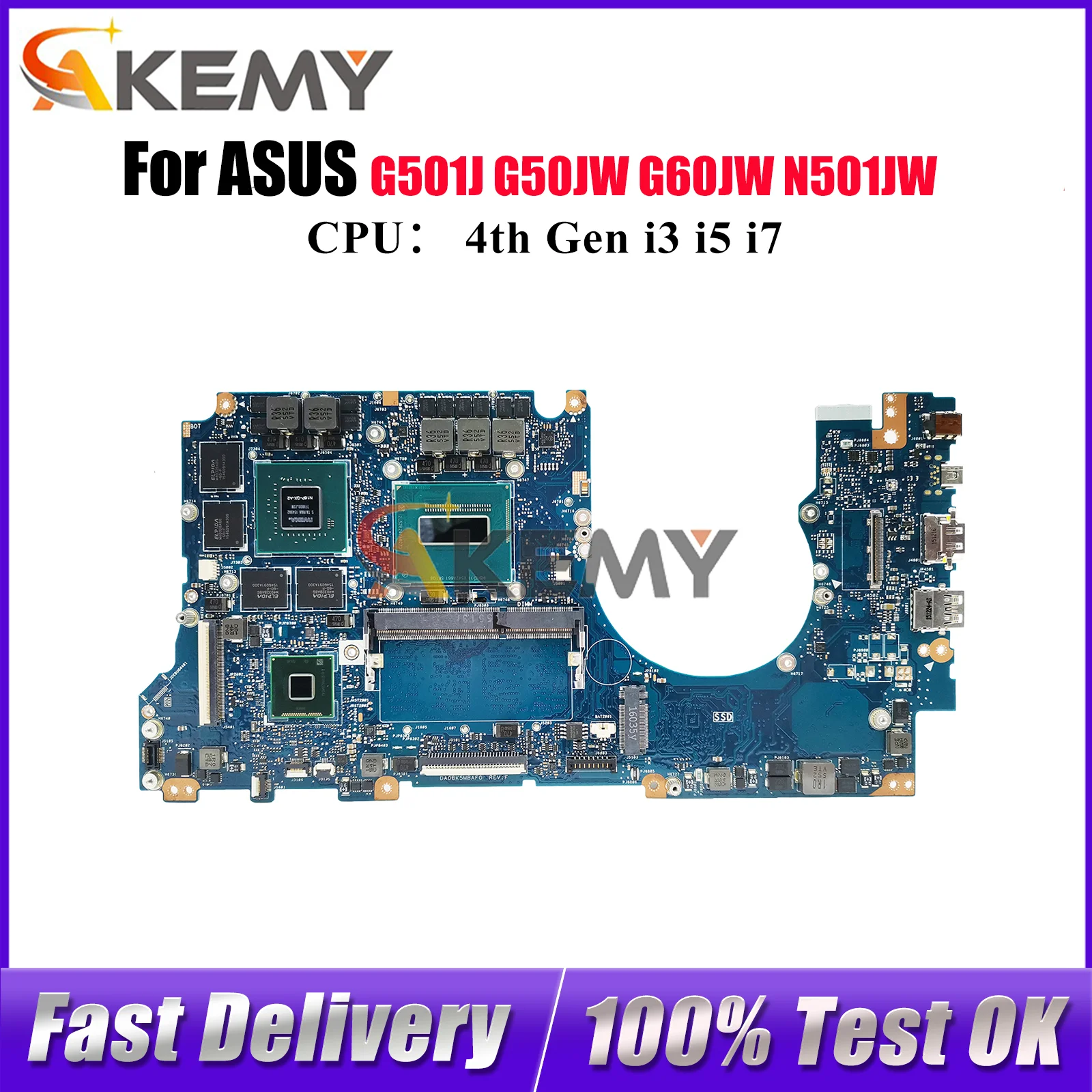 

N501JW Laptop Motherboard For ASUS ROG N501J N501JW G501J Notebook Mainboard With i3 i5 i7 CPU 100% tests OK fast shipping stk