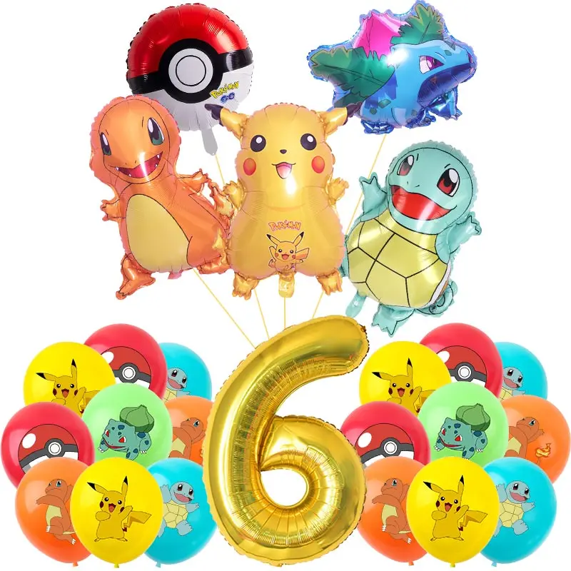 Fournitures de décoration de fête d\'anniversaire à thème Pokemon Go, dessin animé, plaques de norme britanniques, ballon Pikachu pour faveurs de