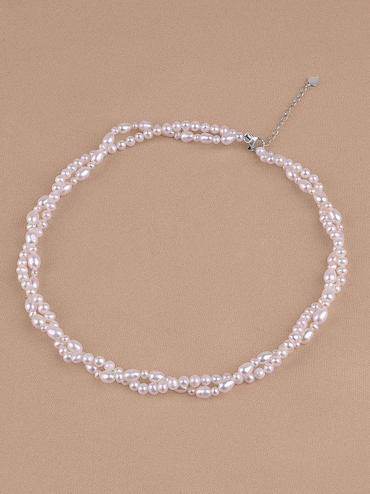 4-5mm round flawless with oval vintage 2-deck shining nature freshwater Pearl 925sliver necklace for Women Girl's choker jewelry