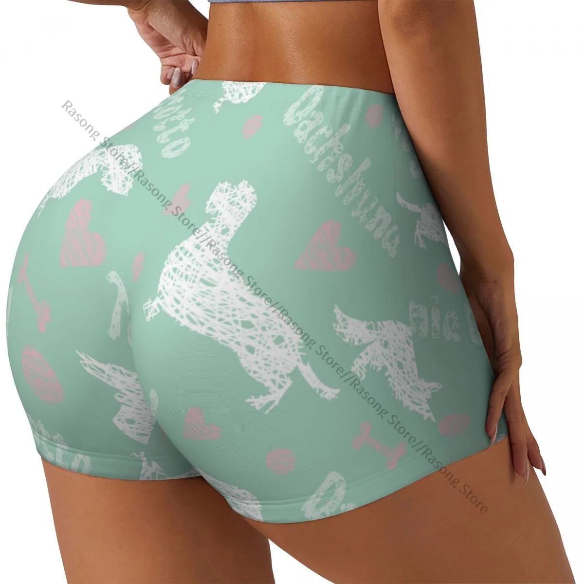 セクシーなタイトなヒップスポーツショーツダックスフント犬柄フィットネス女性の快適なヨガショーツ