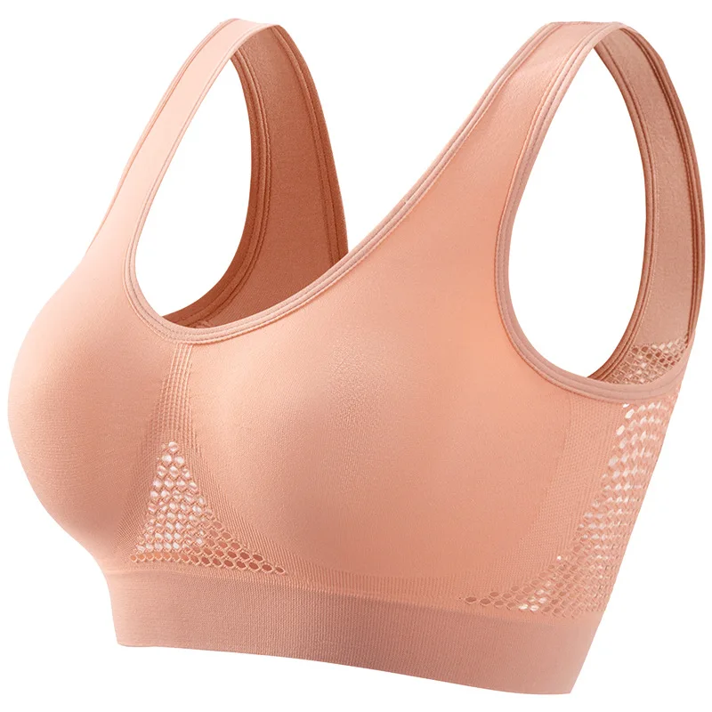 Damen Übergröße Atmungsaktiver Mesh Sport-BH Nahtlose Bügellose Unterwäsche Ohne Polster Geripptes Crop-Top Sexy Dessous S-5XL